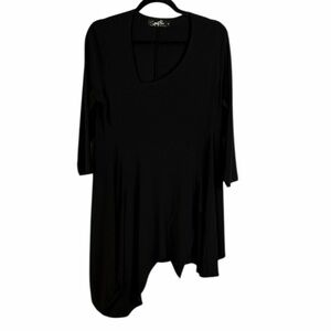 Sympli Classic Longline Flowy 3/4 Sleeve Scoop Neck Tunic Top Size 14 Black